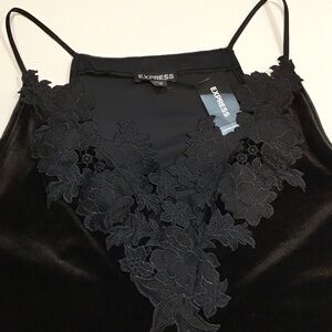Express Black Velvet Chemise with Lace Detail